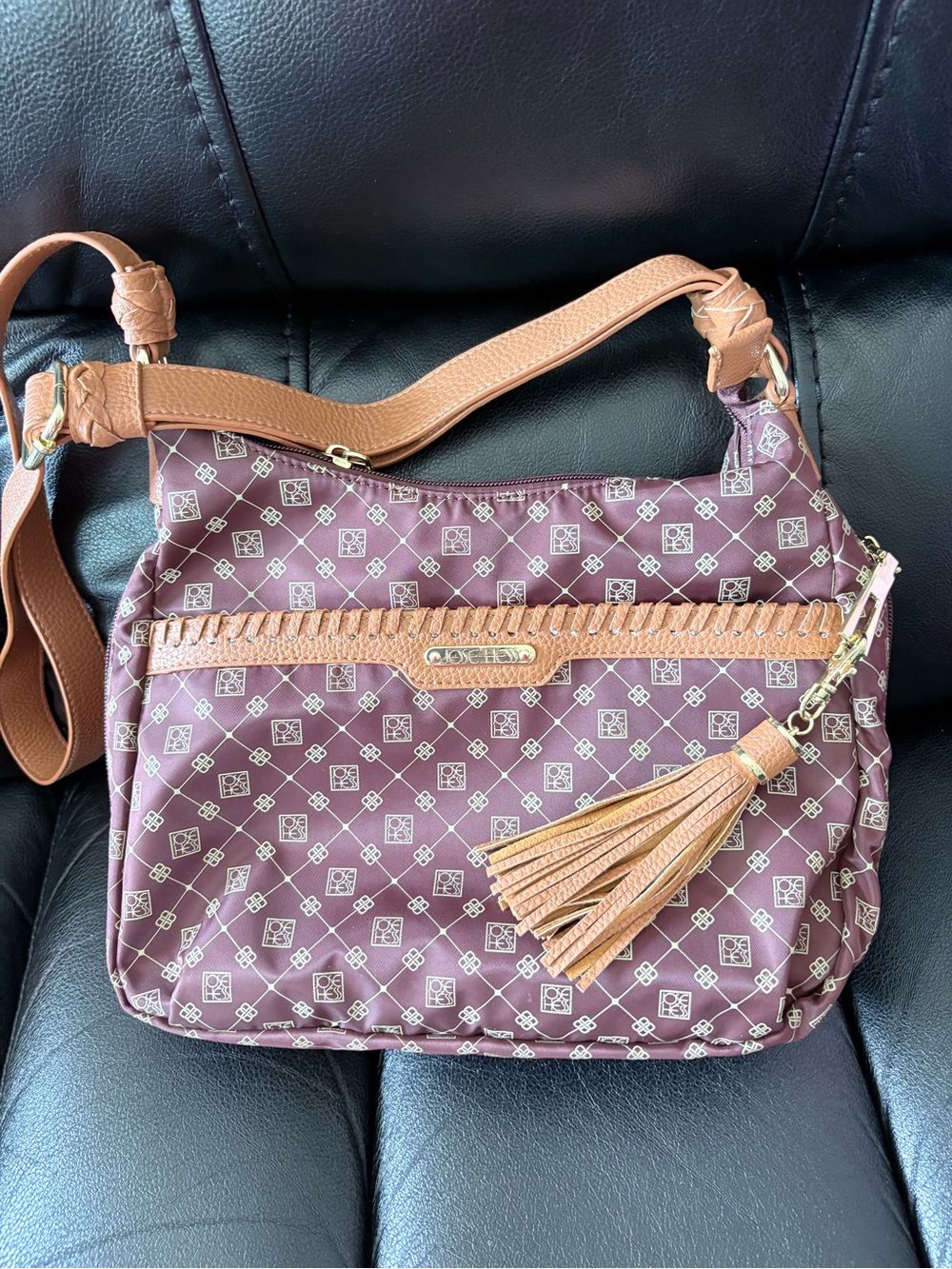 Jose Hess Logo Crossbody with Tan leather Tassel